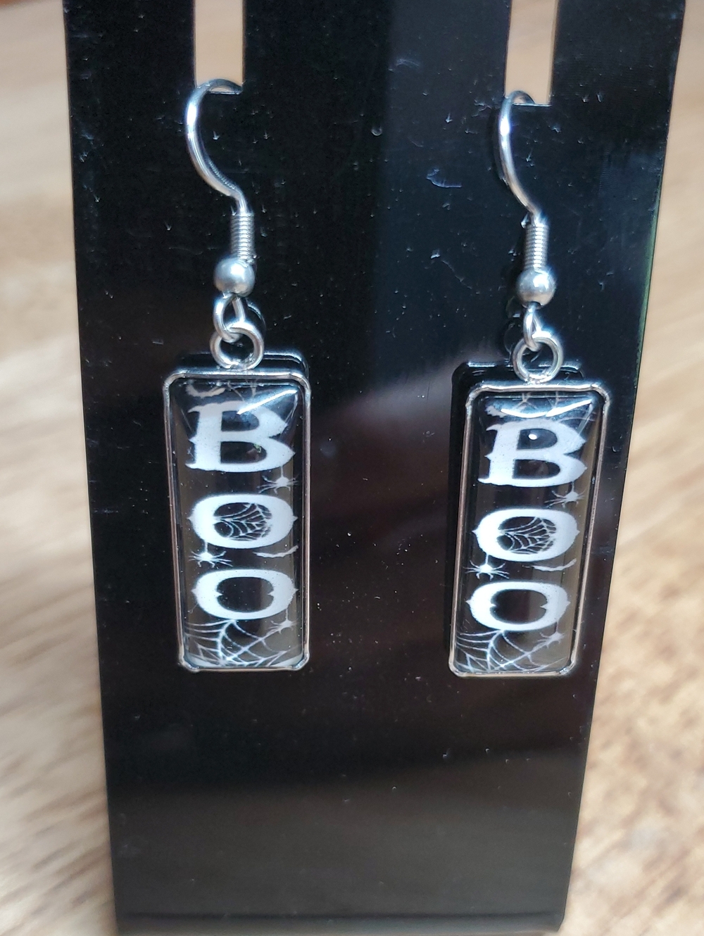 BOO Black & White Halloween Dangle Earrings - Womens Jewelry